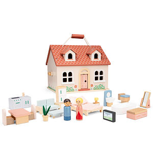 New Classic Toys Rozkládací dřevěný dům pro panenky s nábytkem