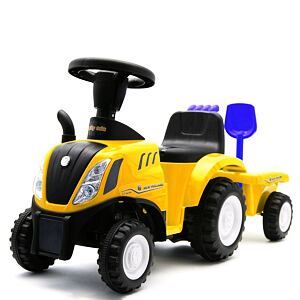 Dětské odrážedlo traktor s vlečkou a nářadím Baby Mix New Holland žlutý