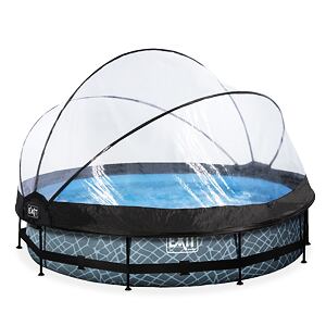 EXIT Frame Pool o360x76cm (12v Cartridge filter) – Stone Grey + Dome