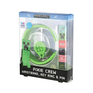 PIXIE CREW & Minecraft Set 3v1 Náramek+Klíčenka+Odznáček