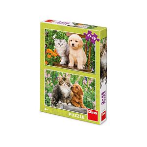 Dino Pejsek a kočička na zahradě Puzzle 2x48 dílků