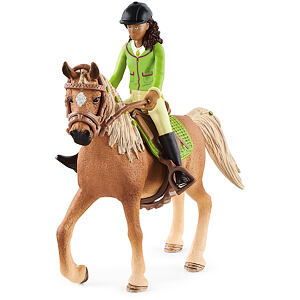Schleich Černovláska Sarah s pohyblivými klouby na koni