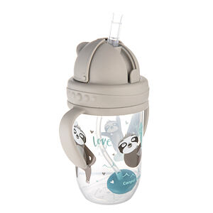 Canpol babies Nevylievací hrnček so slamkou a závažím EXOTIC ANIMALS 270ml sivý