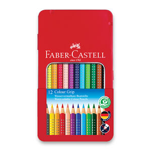 FABER-CASTELL Pastelky Grip 2001 plechová krabička 12 barev