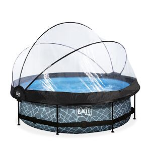 EXIT Frame Pool o300x76cm (12v Cartridge filter) – Stone Grey + Dome