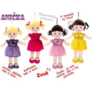 Panenka Anička hadrová 32cm na baterie slovensky mluvící a zpívající 4barvy v sáčku