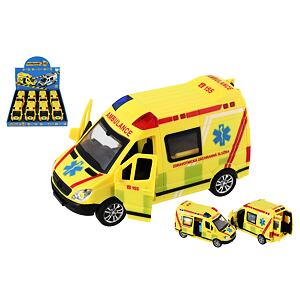 Teddies Auto záchranáři, ambulance plast 14,5 cm na baterie se světlem, zvukem na setrvačník