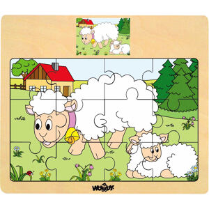 Woody Puzzle na desce Mašinka - Zvířata s mláďaty