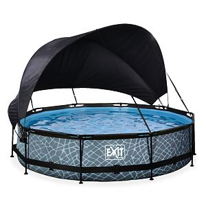 EXIT Frame Pool o360x76cm (12v Cartridge filter) – Stone Grey + Canopy