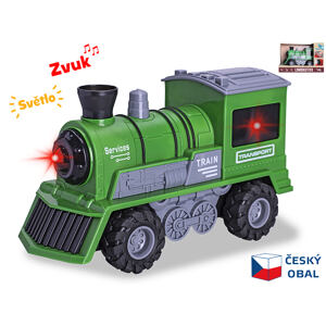 Mikro Trading Lokomotiva zelená 22,5cm 1:16 na setrvačník na baterie se světlem a zvukem