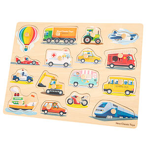 New Classic Toys Dřevěné vkládací puzzle - Dopravní prostředky, 16 ks