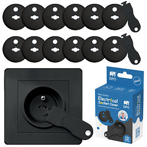 Sipo Ochranné kryty na elektrické zásuvky, set 12ks + 2x kľúče, ČIERNA