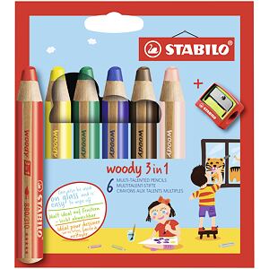 Stabilo Pastelky woody 3v1 6 farieb + strúhadlo