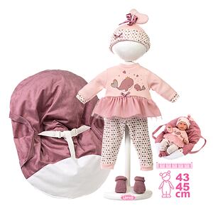 Llorens M740-14 Obleček pro panenku miminko NEW BORN velikosti 40-42 cm s nosítkem do ruky
