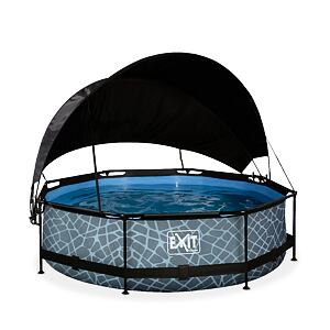 EXIT Frame Pool o300x76cm (12v Cartridge filter) – Stone Grey + Canopy
