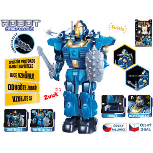 Mikro Trading Robot 33cm na batérie česky hovoriaci chodiaci s doplnkami, svetlom a zvukom 2 farby