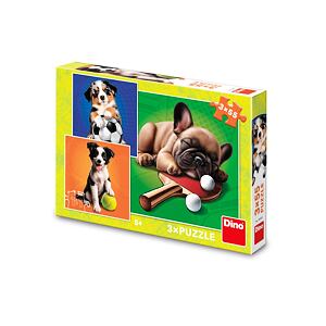 Dino Psí sportovci Puzzle 3x55 dílků
