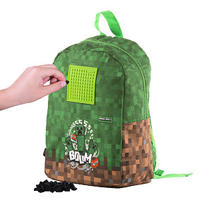PIXIE CREW & MINECRAFT Dětský batoh zeleno-hnědý s malým panelem