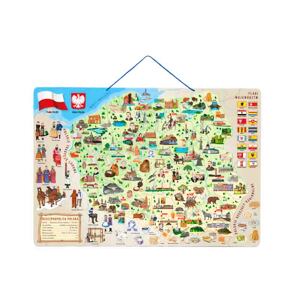 Woody Magnetická mapa Polska s obrázky a společenská hra 3v1