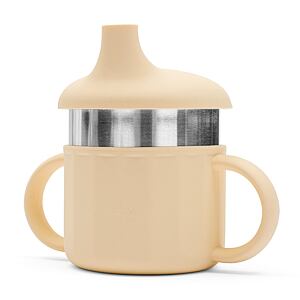 New Baby Dětský silikonový hrneček 2v1 béžový
