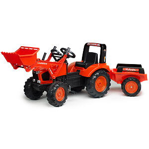 FALK Šliapací traktor Kubota s nakladačom a vozíkom - červený