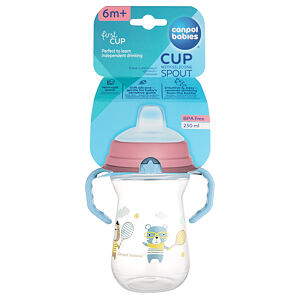 Canpol babies Hrnček so silikónovým náustkom FirstCup BONJOUR PARIS 250ml modrý
