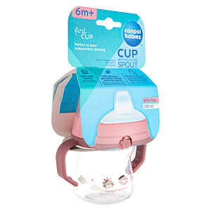 Canpol babies Hrnček so silikónovým náustkom FirstCup BONJOUR PARIS 150ml ružový