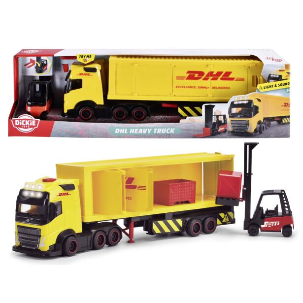 Dickie DHL nákladné auto Volvo FH 16 s vysokozdvižným vozíkom 35 cm