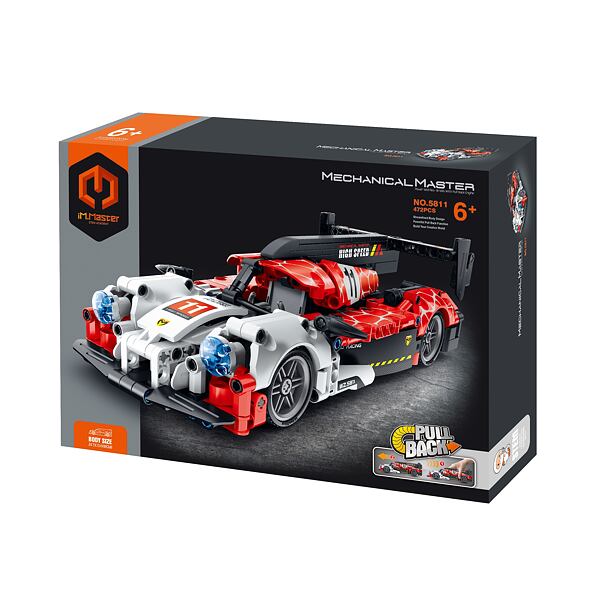 Stavebnica iM.MASTER pretekárske auto plast 472 dielikov na spätné natiahnutie v krabici 31x23x6,5cm