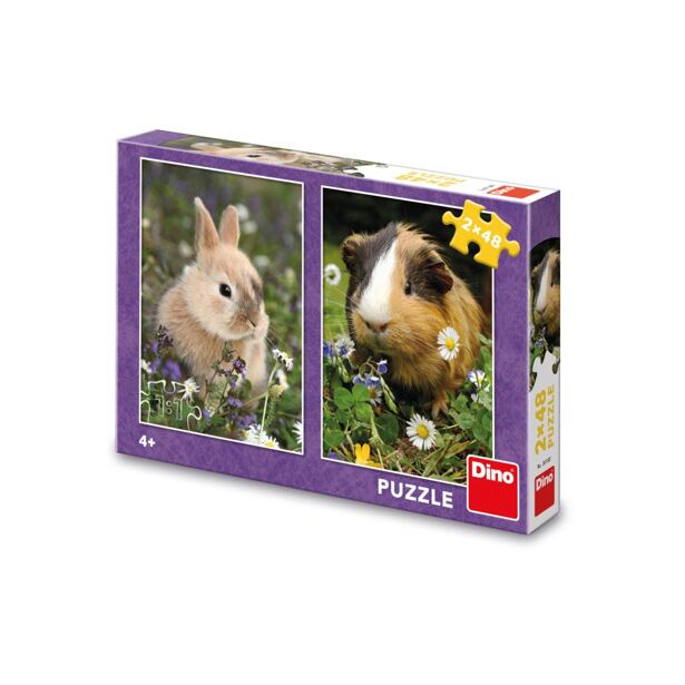 Dino Zajačik a morča 2x48 dielikov Puzzle