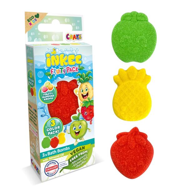 INKEE Bomby do kúpeľa, mini balenie Fruit 3x15g