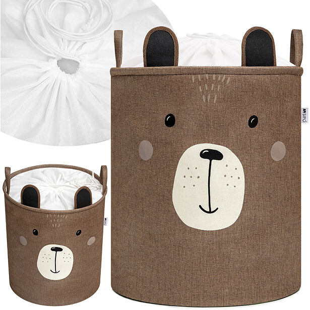 Sipo Koš na hračky XL se šňůrkou, skládací bavlněný / 63 l, Brown Bear