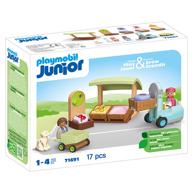 Playmobil Junior: Stánek s biopotravinami a vysokozdvižný vozík