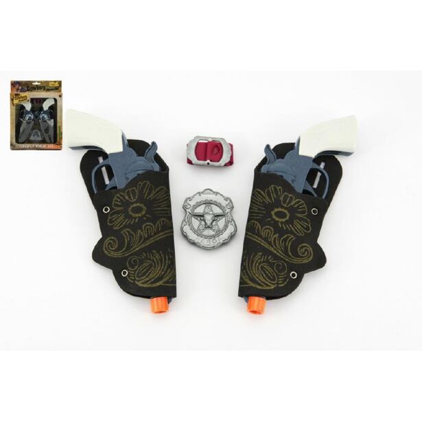 Teddies Pištoľ kovbojská plast 16cm 2ks s doplnkami v krabici