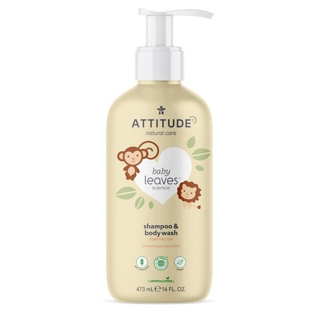 Detské telové mydlo a šampón (2 v 1) ATTITUDE Baby leaves s vôňou hruškovej šťavy 473 ml