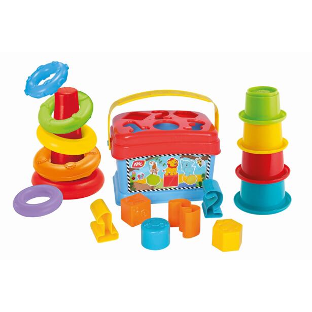 Set na hranie 3 v 1 - vkladačka, pyramída, tégliky