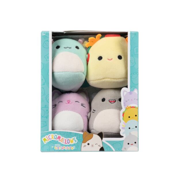 SQUISHMALLOWS Micromallows 4Pack - Axolotl, Mačka, Taco, Žralok