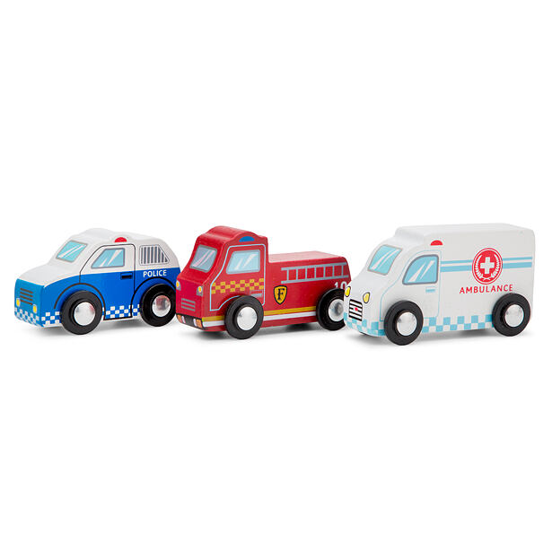 New Classic Toys Sada dřevěných mini záchranářských vozidel, 3 ks