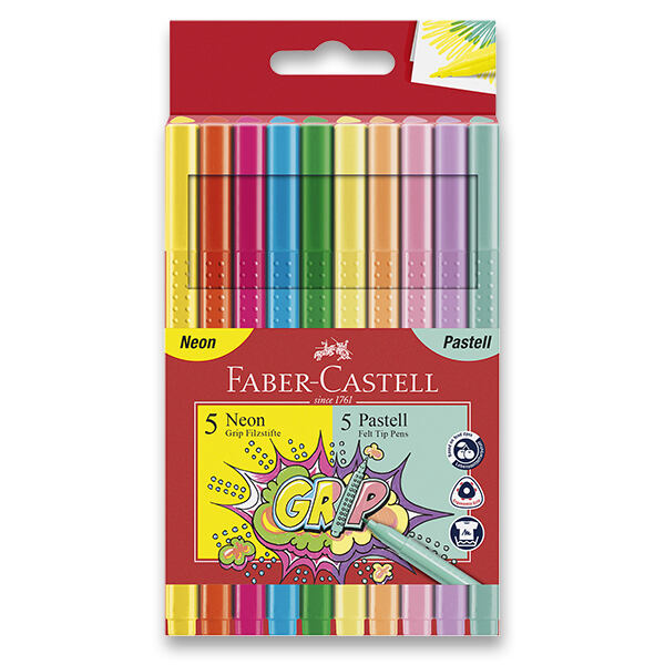 FABER-CASTELL Dětské fixy Grip Neon a Pastel, 10 barev
