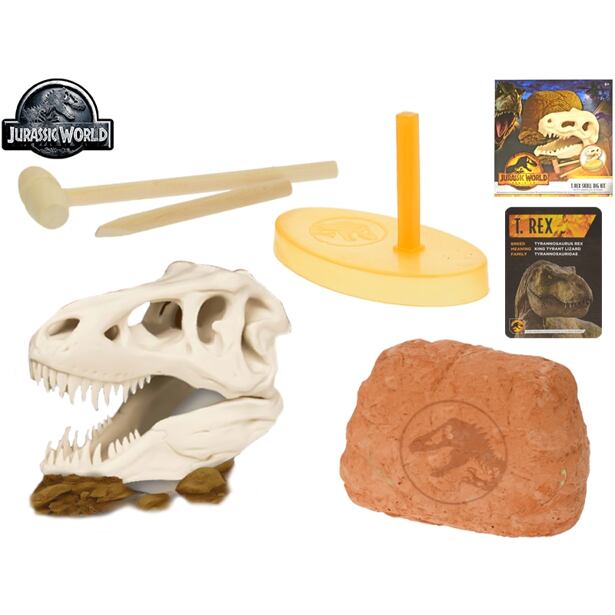 Jurský svět sada pro tesání dinosauří lebky s podstavcem v krabičce