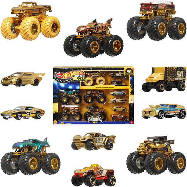 Mattel Hot Wheels Monster Trucks Bigfoot 50. výročí Set angličáků & trucků