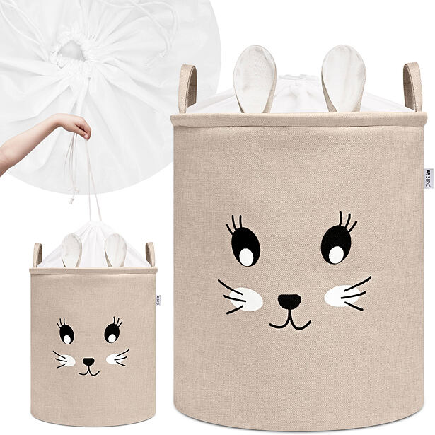Sipo Koš na hračky XL se šňůrkou, skládací bavlněný / 63 l, Rabbit