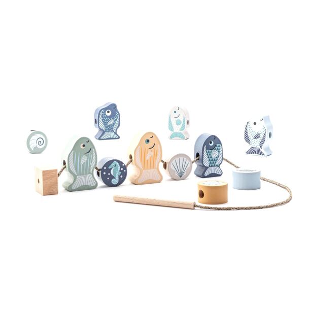 Cubika Pastel Navliekacie ryby a morské živočíchy - navliekací set - 13 drevených dielov a 8 pred