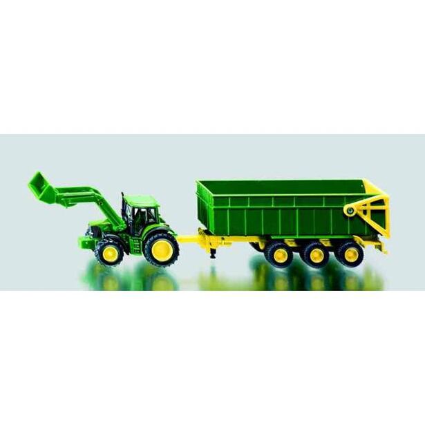 SIKU Farmer - John Deere s čelným nakladačom a prívesom, mierka 1:87
