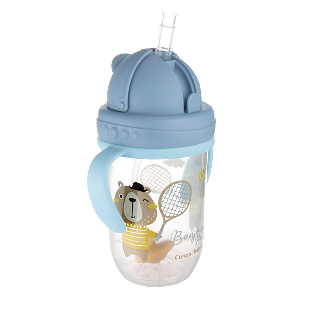 Canpol babies Nevylievací hrnček so slamkou a závažím BONJOUR PARIS 270ml modrý