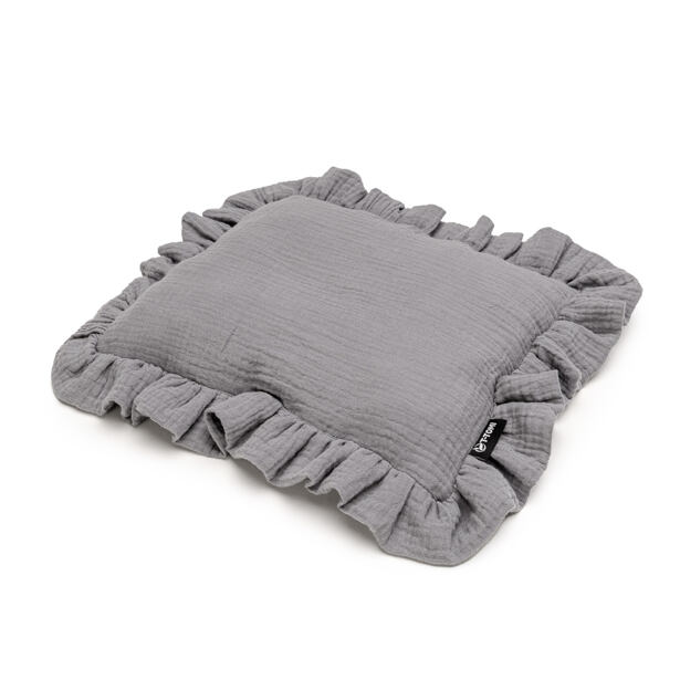 T-TOMI Mušelínový vankúšik s volánikom Grey