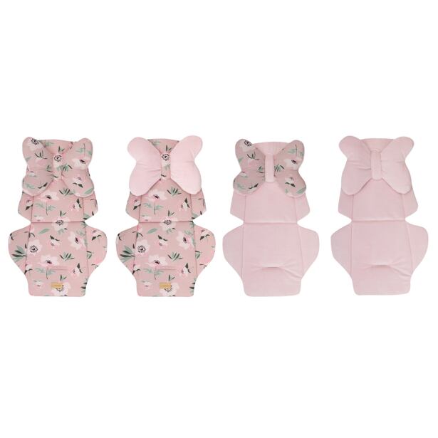 Bomimi Podložka s vankúšikom, obojstranná FLOWERS/LIGHT PINK minky