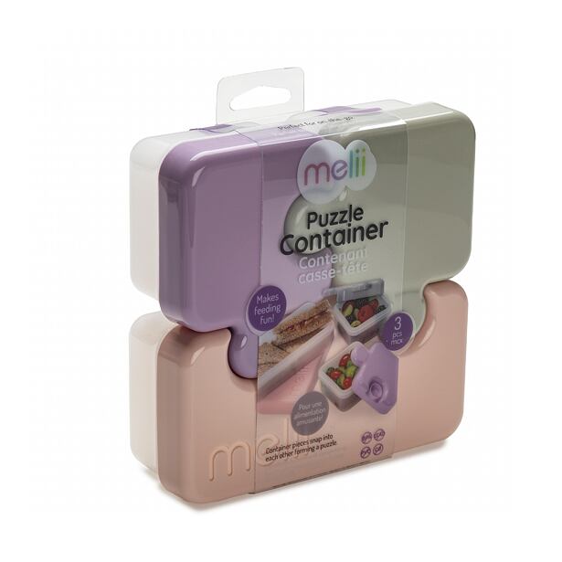Melii Svačinový box Puzzle 850 ml - růžový, fialový, šedý