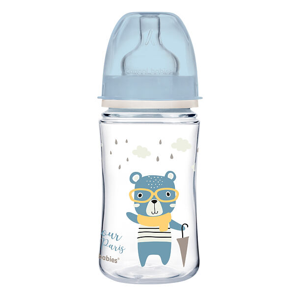 Canpol babies Fľaša so širokým hrdlom BONJOUR PARIS 240ml modrá