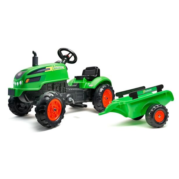 FALK Šlapací traktor X-Tractor s vlečkou a otevírací kapotou, zelený